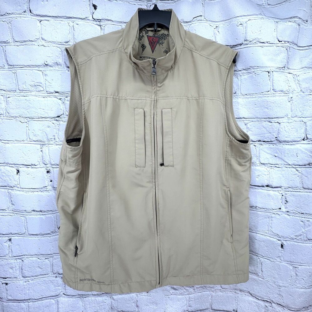 SCOTTEVEST Travel Vest Men's XL Tan SeV TEC Multi-Pocket Utility Tech